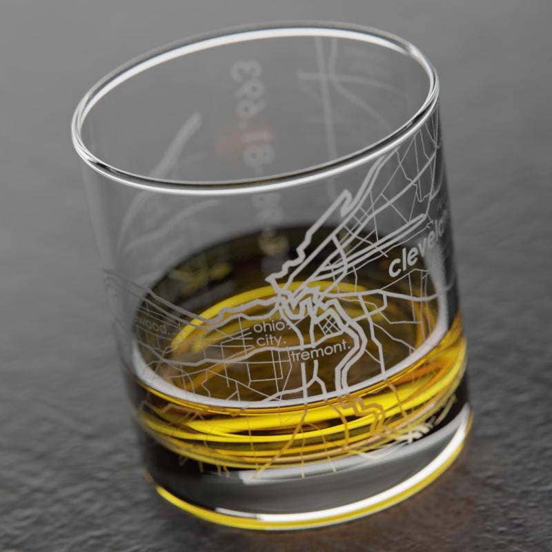 Cleveland OH Map Rocks Whiskey Glass