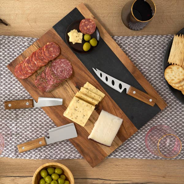 18" Acacia & Slate Charcuterie Board - Includes Chalk