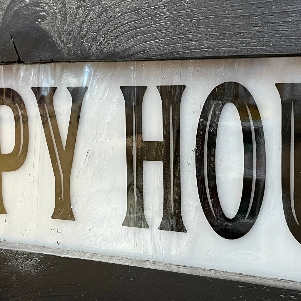 Lighted Happy Hour Sign With Wavy Glass - Vintage Style
