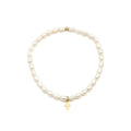 Rice Pearl Waterproof Bracelet Gold Filled Luxe Cross: 6.5 inch