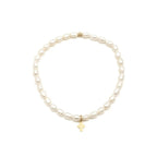 Rice Pearl Waterproof Bracelet Gold Filled Luxe Cross: 6.5 inch