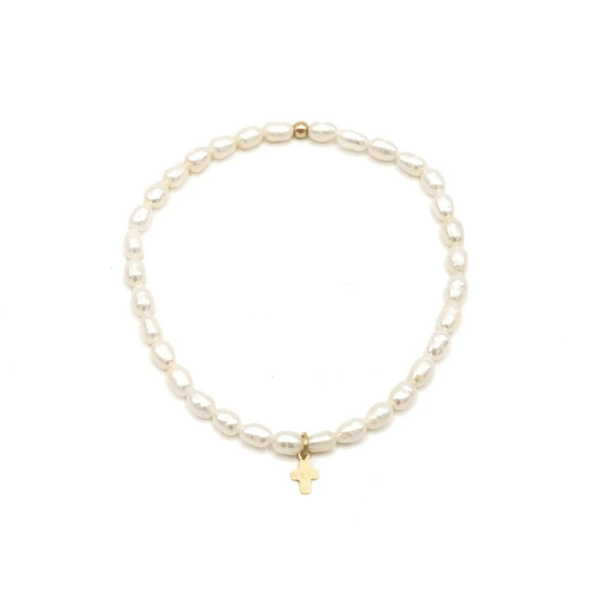 Rice Pearl Waterproof Bracelet Gold Filled Luxe Cross: 6.5 inch