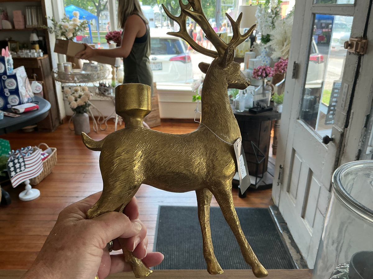 Gold Stand Up Reindeer Pillar Holder
