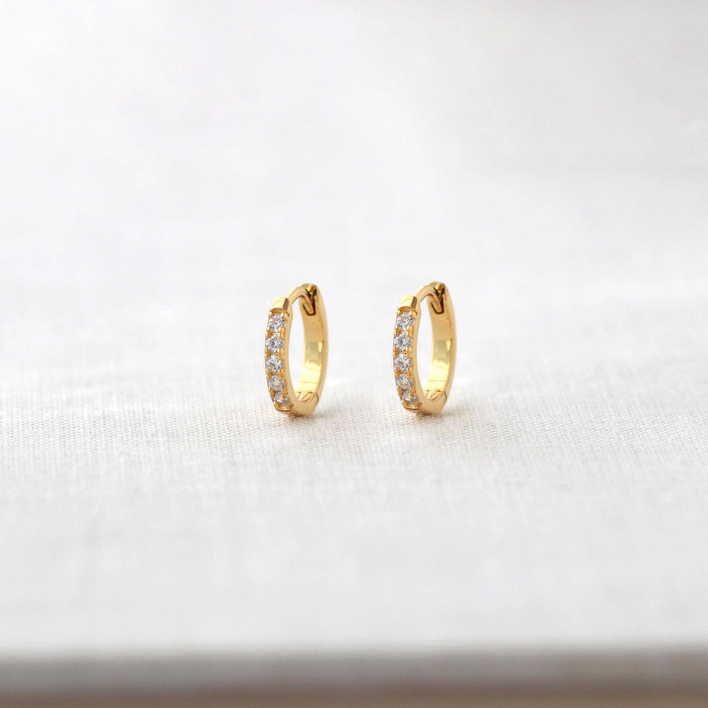 Crystal Huggie Hoop Earrings: 18K Gold Vermeil / Crystal