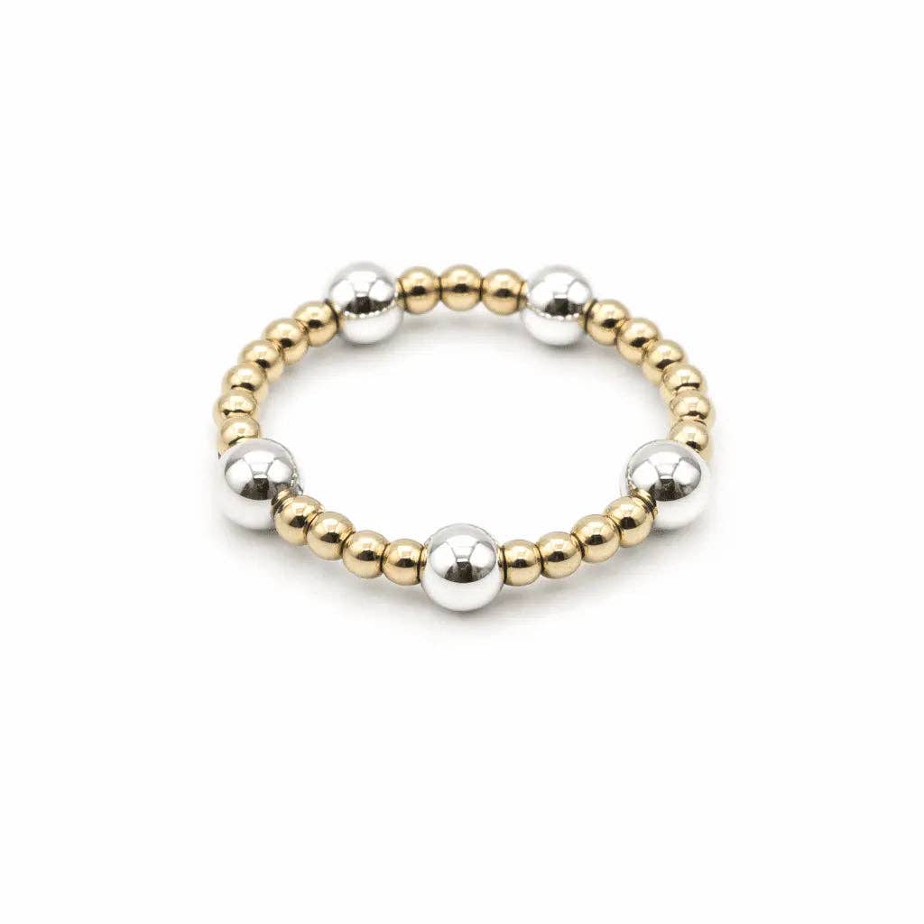 Malibu Mix Sterling Silver 4mm & Gold filled 2mm Beaded Waterproof Stretch Ring