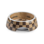 Tan Checker Chewy Vuiton Bowl - Cat or Dog Bowls: Medium
