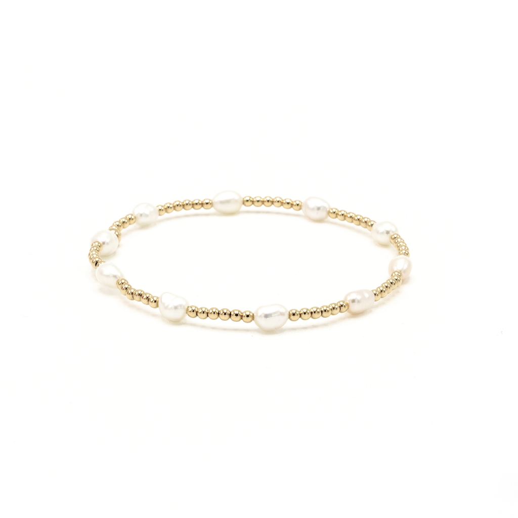 Petite Patterned Rice Pearl Bracelet with 14k Gold-Filled Beads: 7"