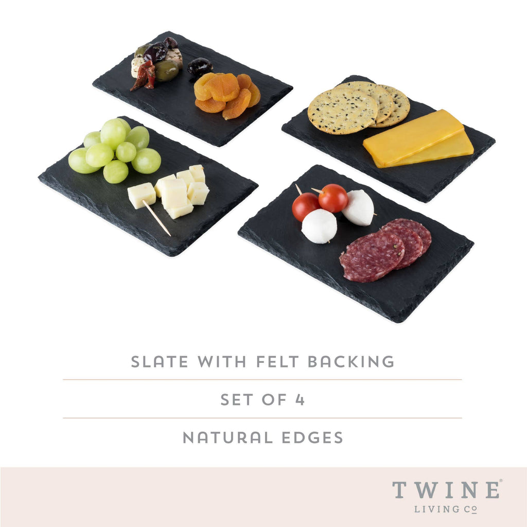 Black Slate Appetizer Plates w/ Natural Edges - Set of 4
