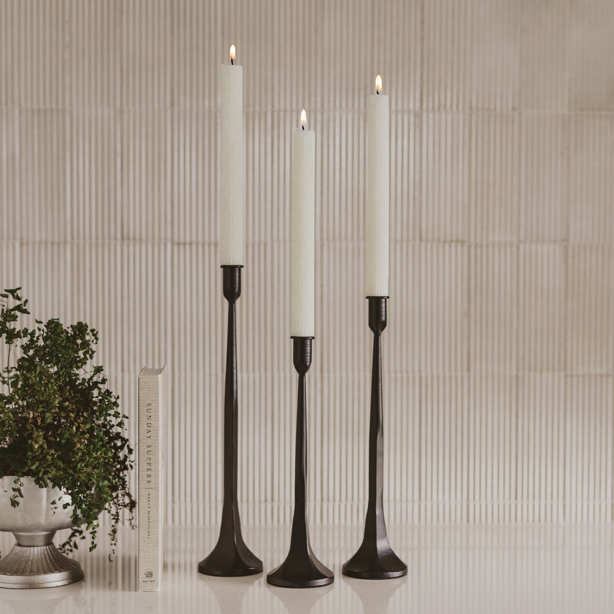 Fluted Taper Candles, Set of 3 - Home Decor & Gifts