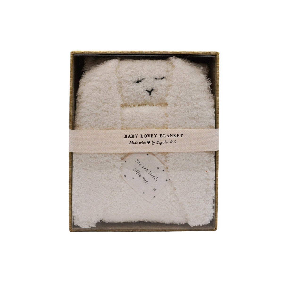 "You are loved, little one." Bunny Baby Lovey Blanket: Oatmeal / You are Loved, Little One