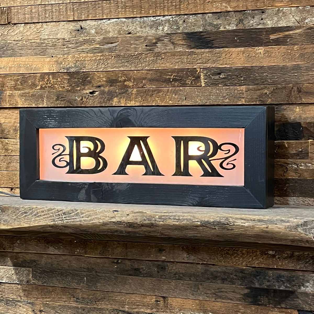 Lighted Bar Sign With Wavy Glass - Vintage Style