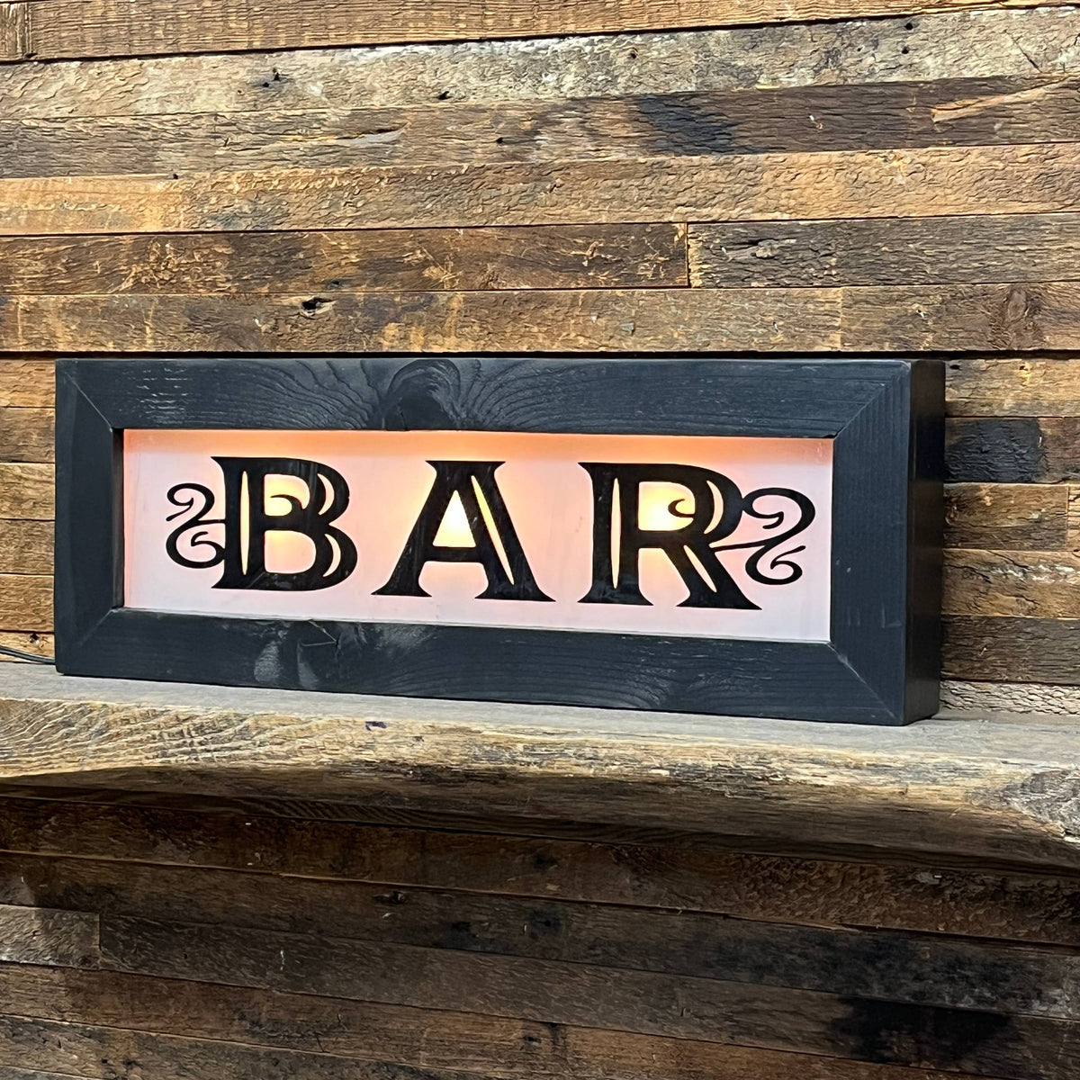 Lighted Bar Sign With Wavy Glass - Vintage Style