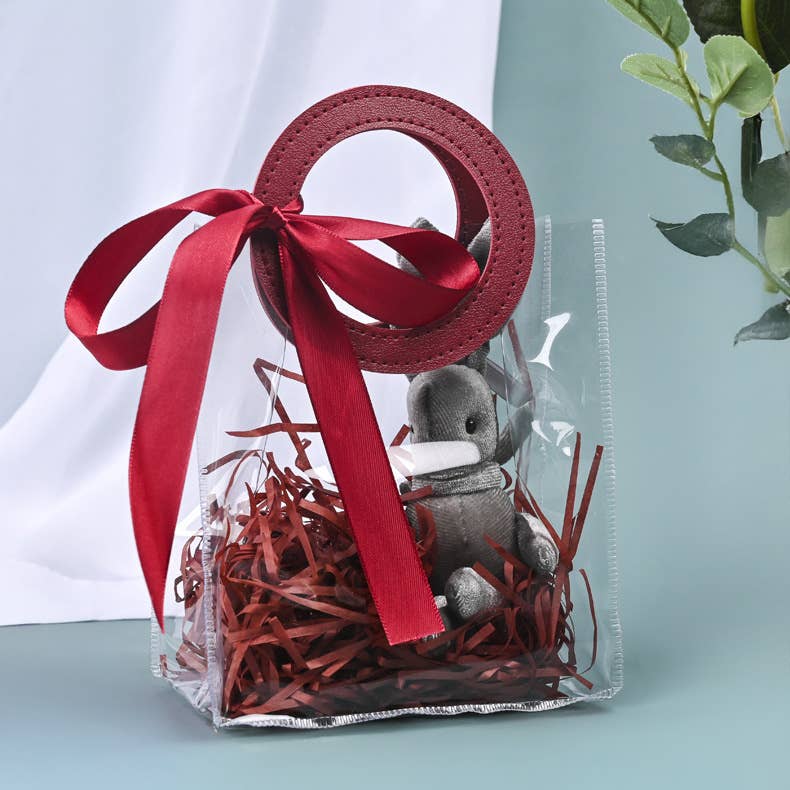 3 Color Transparent Thick PVC gift Bag w/ Ring Circle Handle: Pink / Large