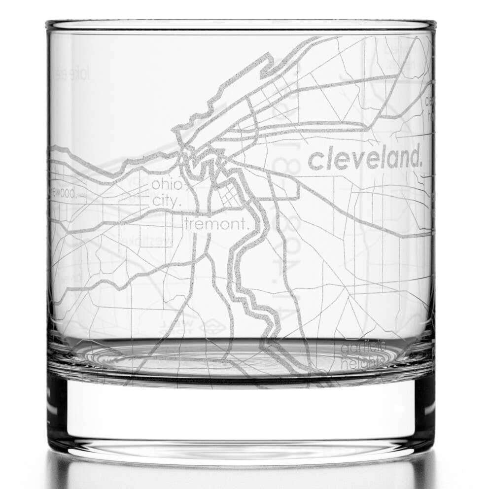 Cleveland OH Map Rocks Whiskey Glass