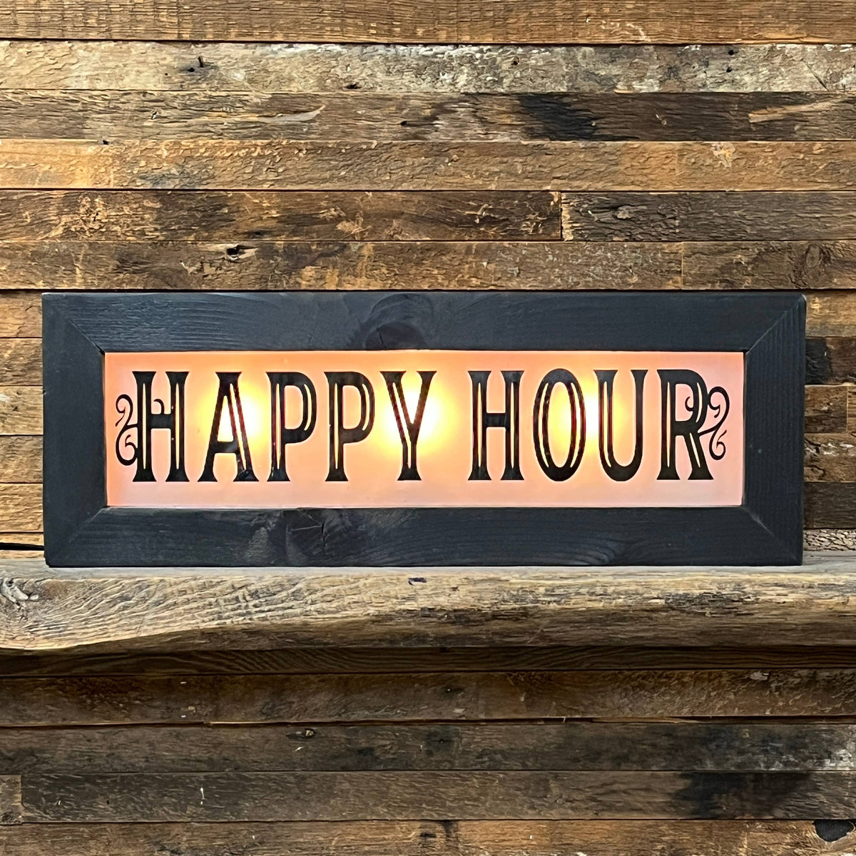 Lighted Happy Hour Sign With Wavy Glass - Vintage Style