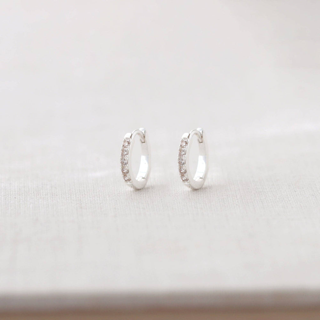 Crystal Huggie Hoop Earrings: 18K Gold Vermeil / Crystal