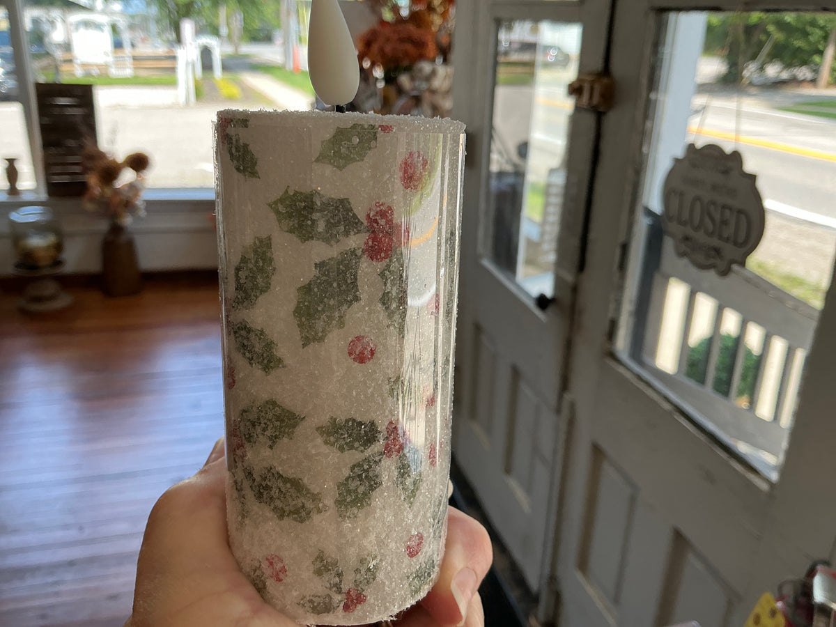 LED Holly Candle