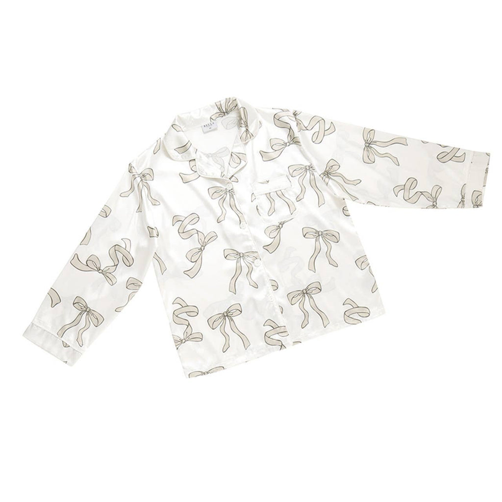 Long Sleeve PJ Set - Flax Bow: 100% Polyester / MD