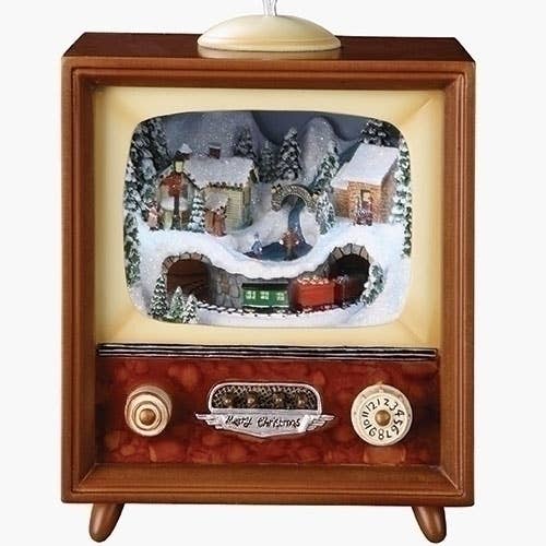 Lighted Musical TV with Rotating Train in Tunnel