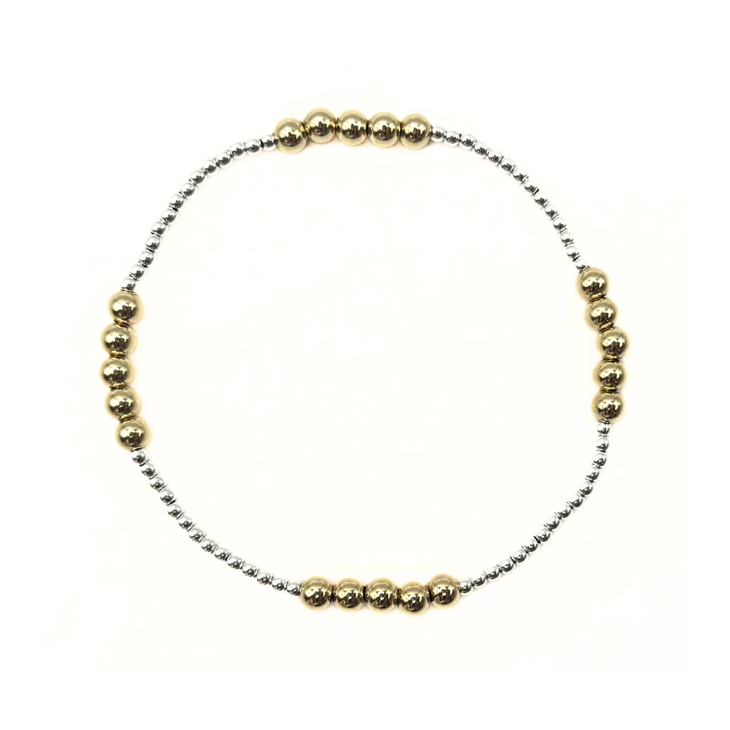 The Hamptons Mix 2x4 Sterling Silver and 14k Gold-Filled Beaded Bracelet: 7"