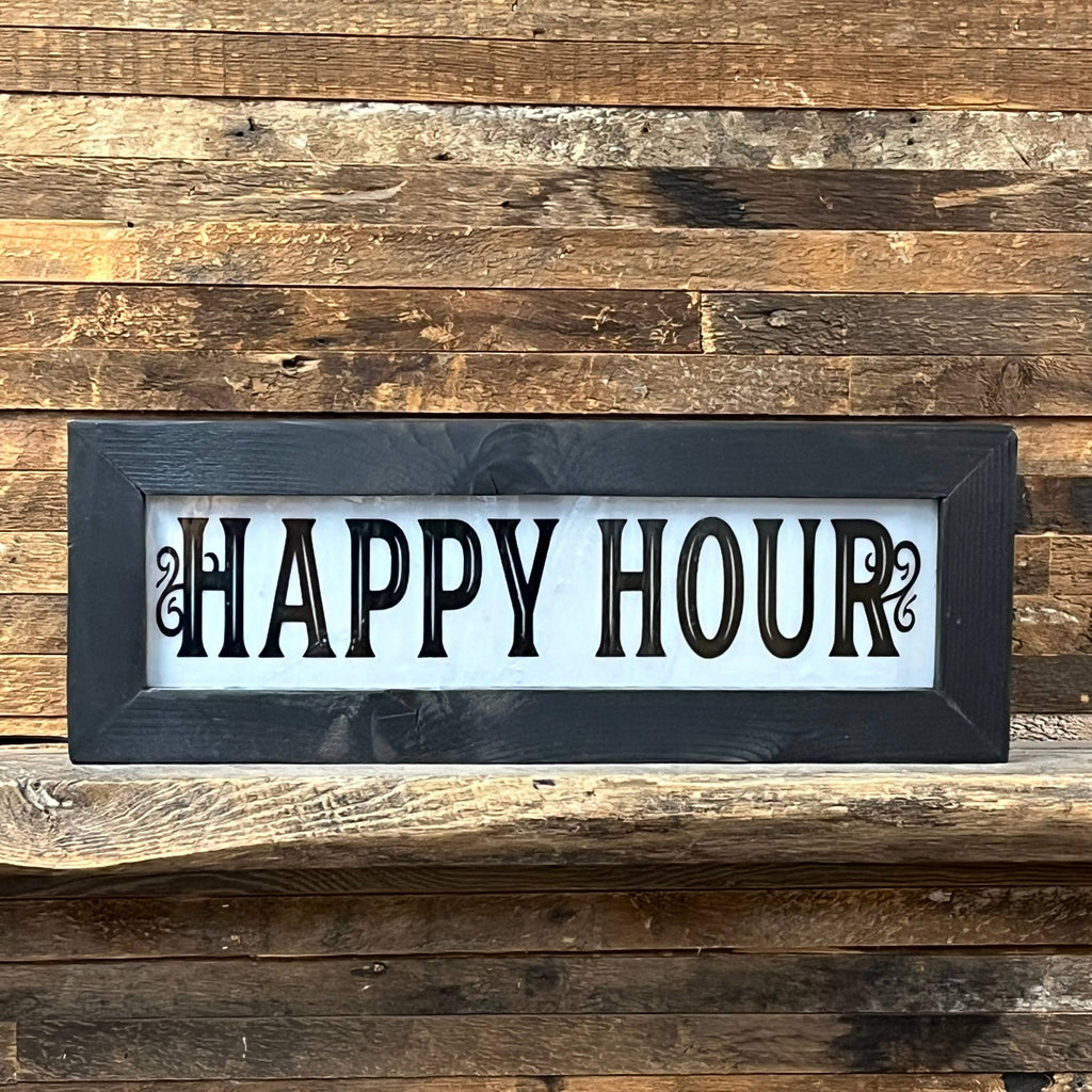 Lighted Happy Hour Sign With Wavy Glass - Vintage Style