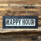 Lighted Happy Hour Sign With Wavy Glass - Vintage Style