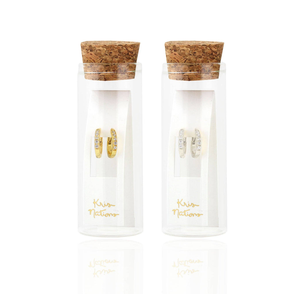 Crystal Huggie Hoop Earrings: 18K Gold Vermeil / Crystal
