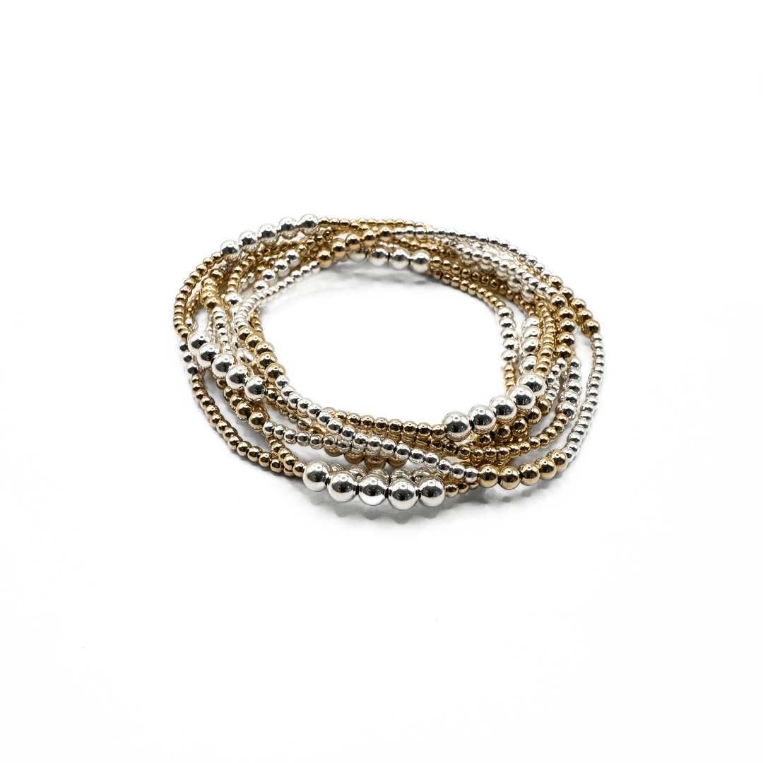 The Hamptons Alloy 2*3 14k Gold-Filled with Sterling Beaded Bracelet: 7"