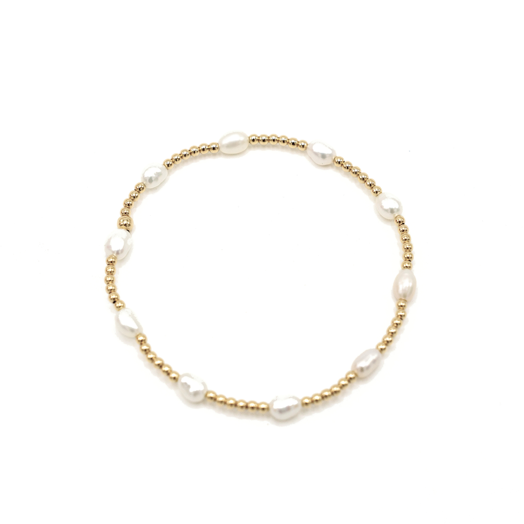 Petite Patterned Rice Pearl Bracelet with 14k Gold-Filled Beads: 7"