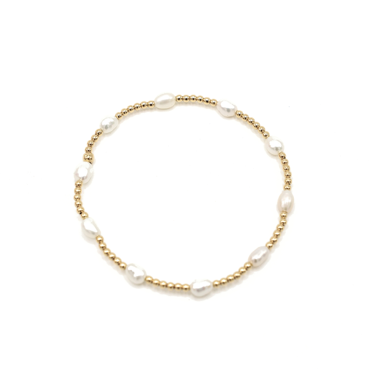 Petite Patterned Rice Pearl Bracelet with 14k Gold-Filled Beads: 7"