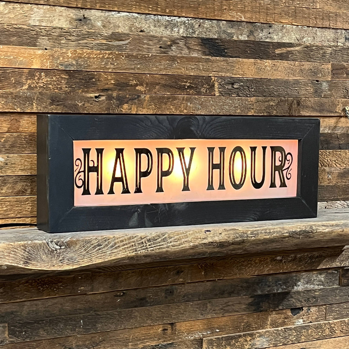 Lighted Happy Hour Sign With Wavy Glass - Vintage Style