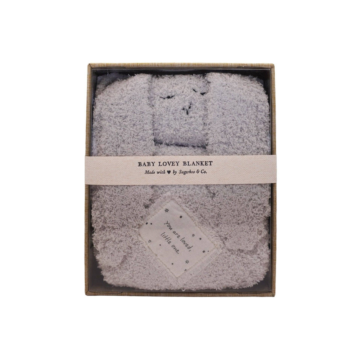 "You are loved, little one." Bunny Baby Lovey Blanket: Oatmeal / You are Loved, Little One