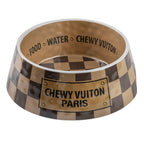 Tan Checker Chewy Vuiton Bowl - Cat or Dog Bowls: Medium