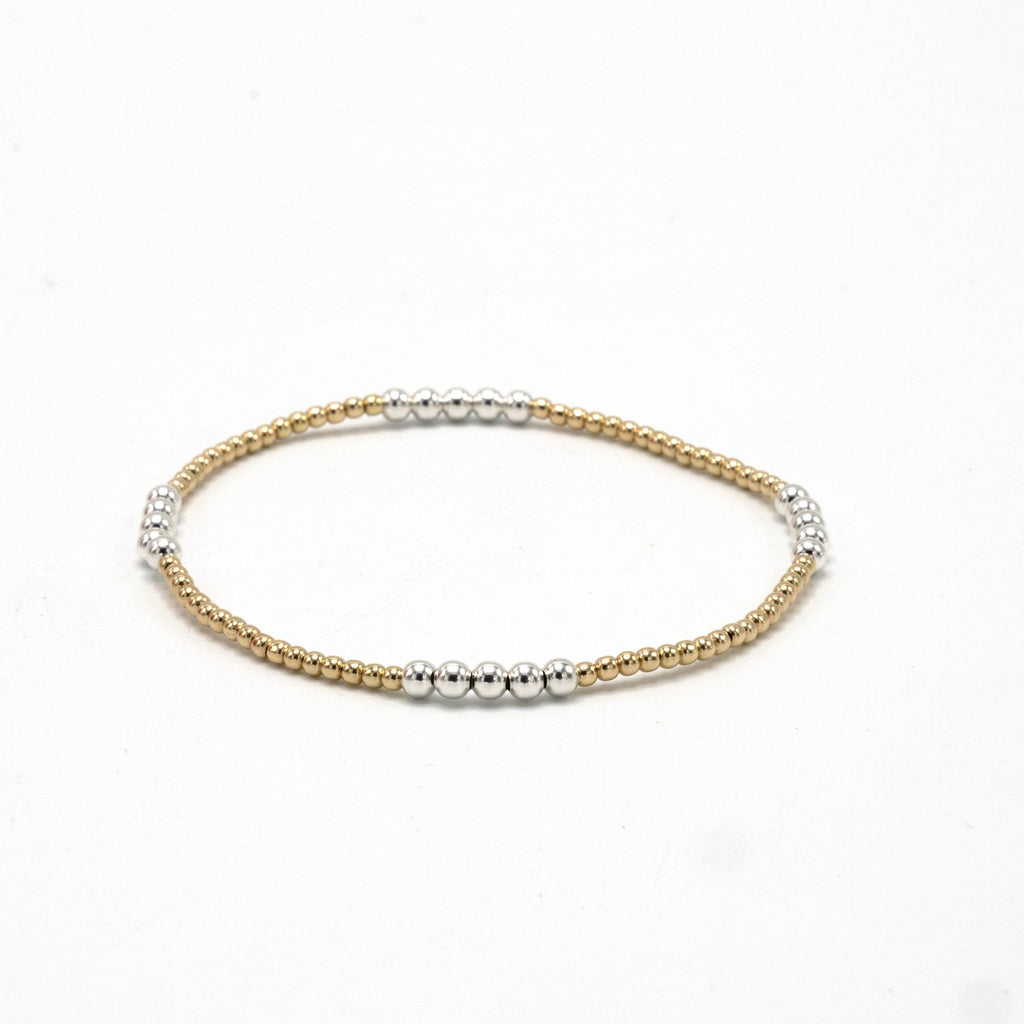 The Hamptons Alloy 2*3 14k Gold-Filled with Sterling Beaded Bracelet: 7"