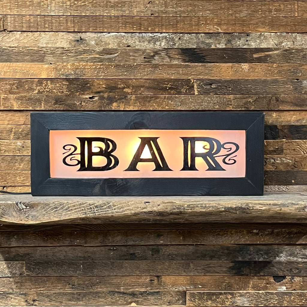 Lighted Bar Sign With Wavy Glass - Vintage Style