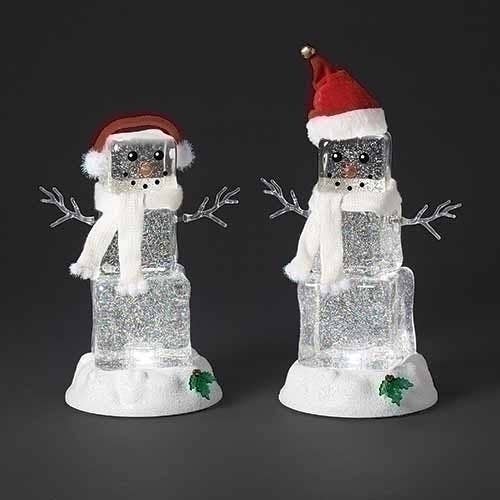 LED Swirl Snowman Cube with Santa Hat, 2 Assorted