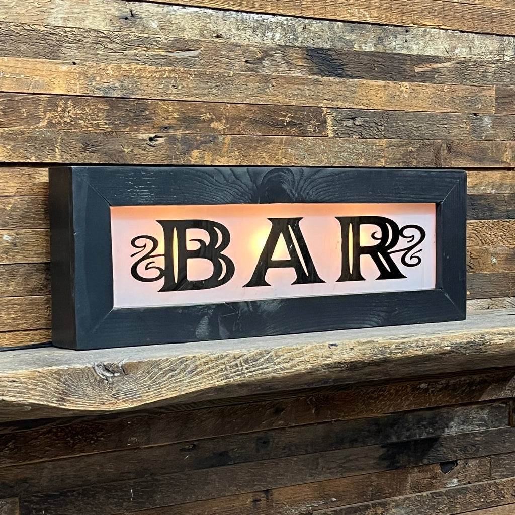 Lighted Bar Sign With Wavy Glass - Vintage Style