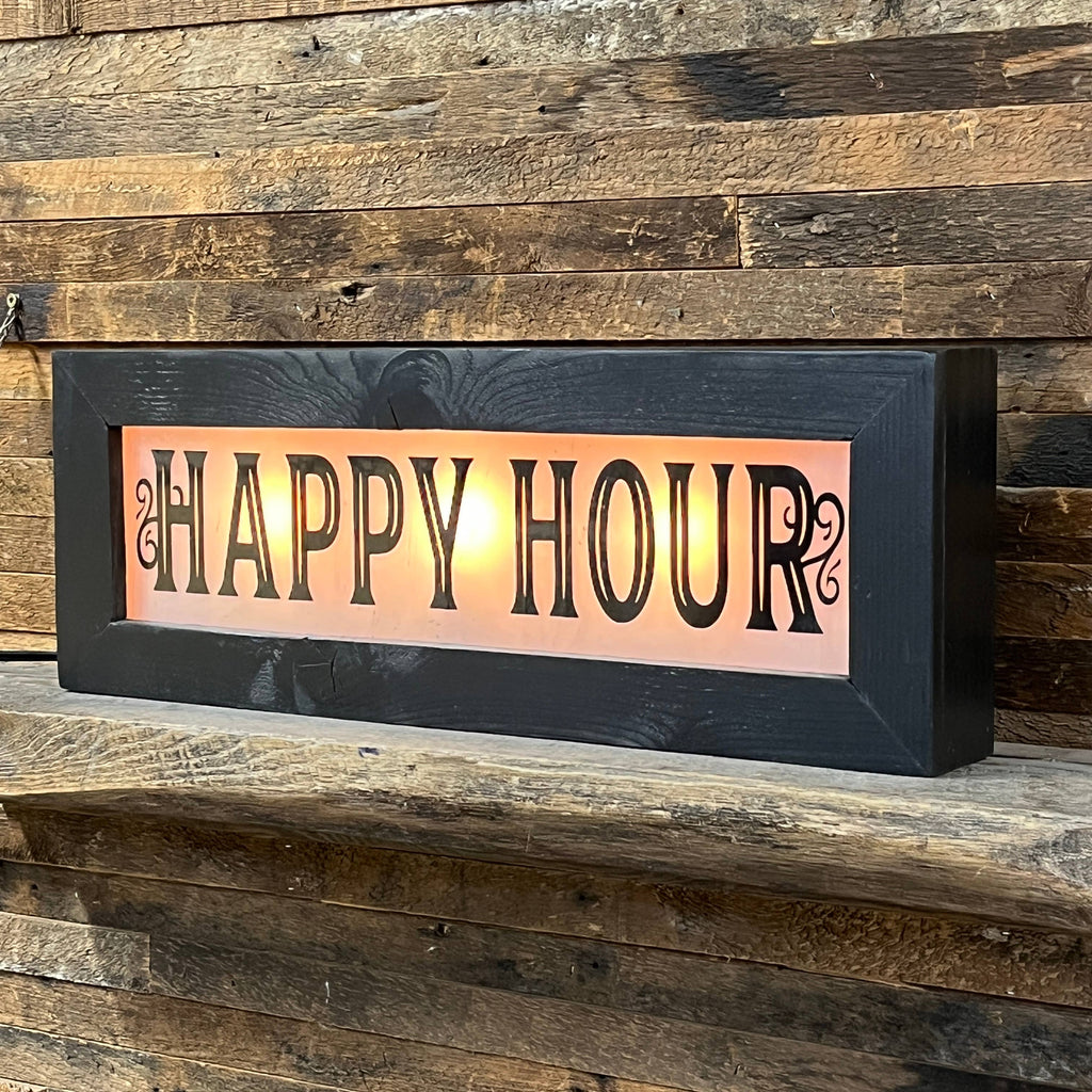 Lighted Happy Hour Sign With Wavy Glass - Vintage Style