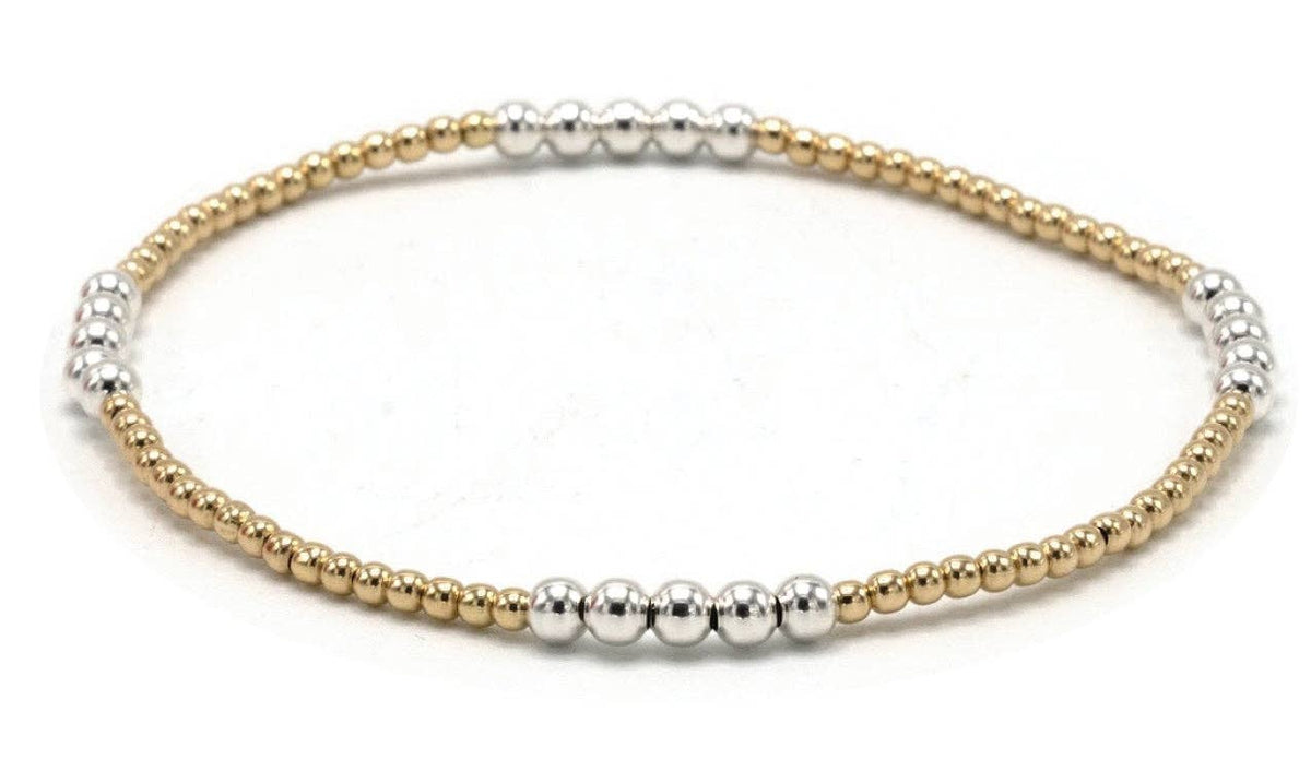The Hamptons Alloy 2*3 14k Gold-Filled with Sterling Beaded Bracelet: 7"