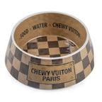 Tan Checker Chewy Vuiton Bowl - Cat or Dog Bowls: Medium