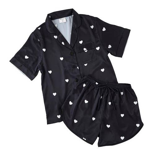 Satin Two-Piece PJ Set - Black: Medium