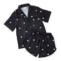 Satin Two-Piece PJ Set - Black: Medium