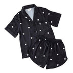 Satin Two-Piece PJ Set - Black: Medium