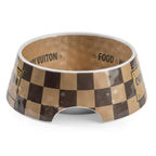 Tan Checker Chewy Vuiton Bowl - Cat or Dog Bowls: Medium
