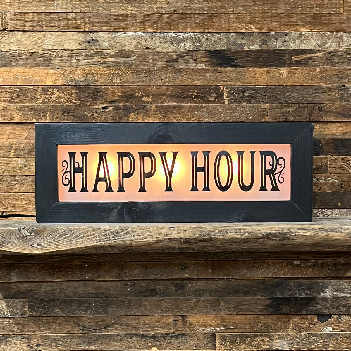 Lighted Happy Hour Sign With Wavy Glass - Vintage Style